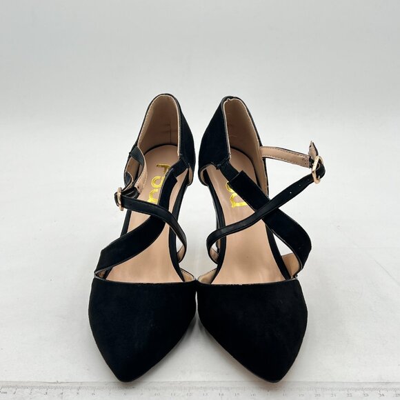 FSJ Black High Heel Pump Pointed Toe Cross Ankle Strap Buckle D'Orsay Sandals - Picture 3 of 8